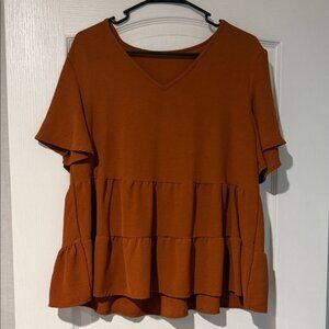 SHEIN Rust V-Neck Tiered Blouse